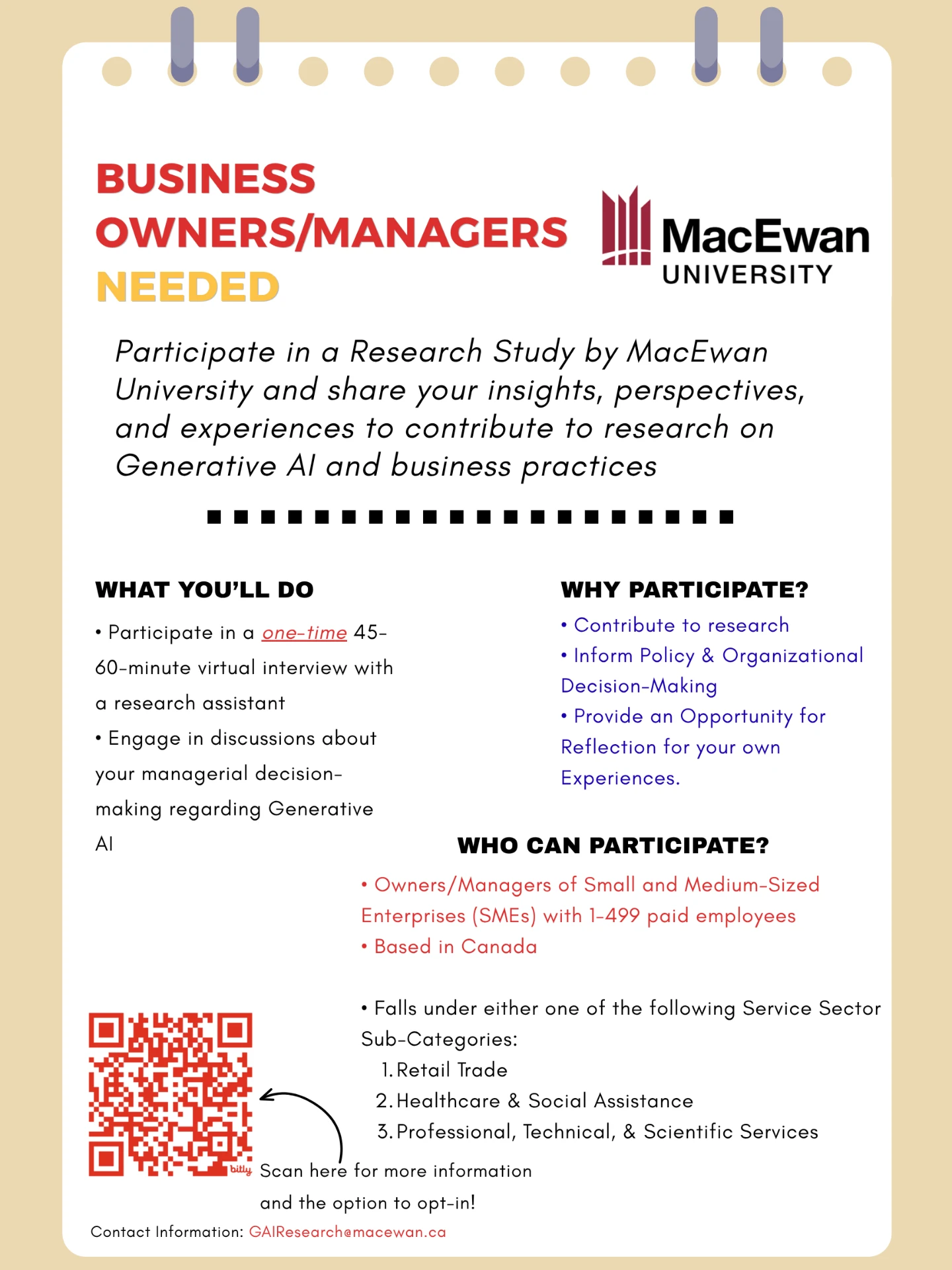 Research participants needed: a MacEwan University study on Generative AI in business