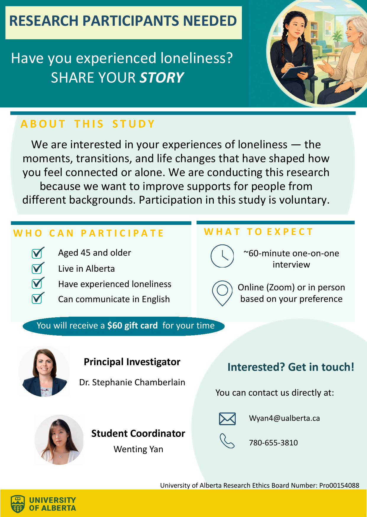 Research participants needed: a University of Alberta study on loneliness